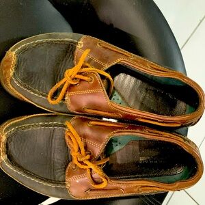 Sperry Top Sider Mens9 Black Brown Leather Lace Up Loafer Shoes Business EXC